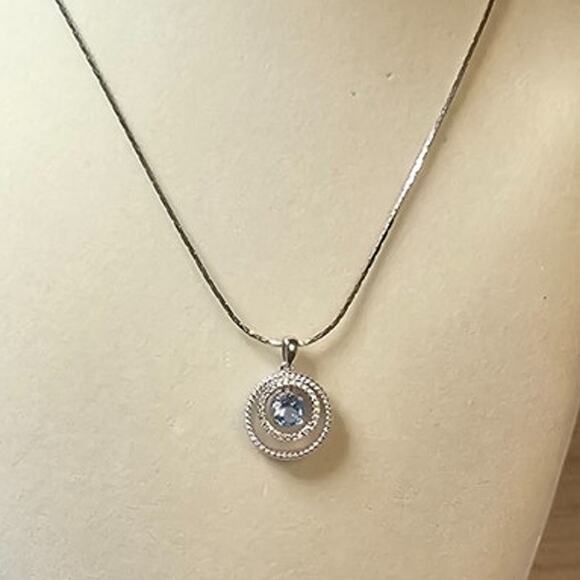 JWBR Sterling Silver 925 Blue Topaz Dangle Pendant Necklace - Picture 4 of 7